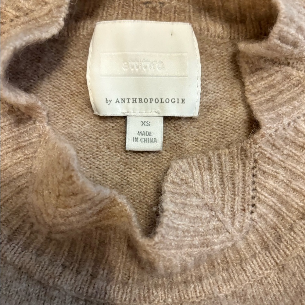 Anthropologie Taupe Fair Isle Mock-Neck Sweater with Pink and Brown Accents XS - Picture 4 of 6